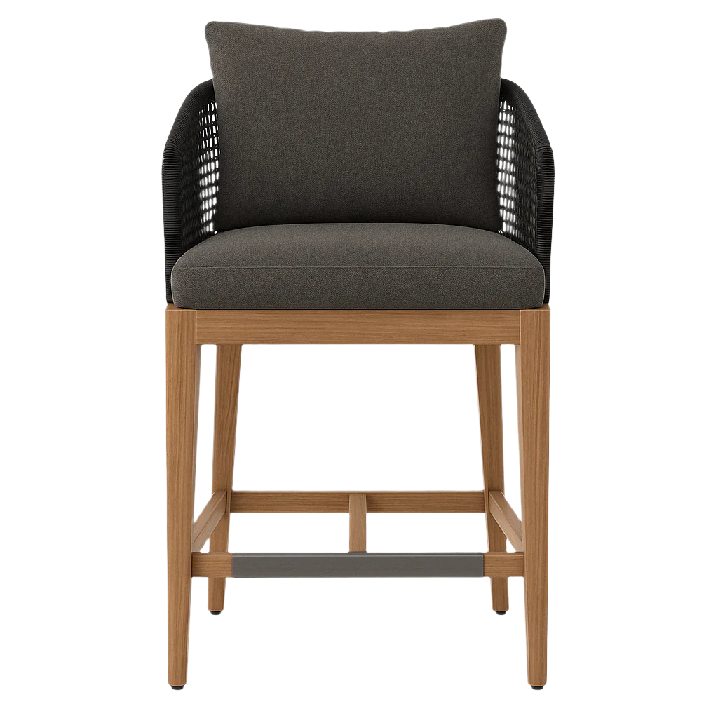 Upholstered Teak Outdoor Bar Stool
