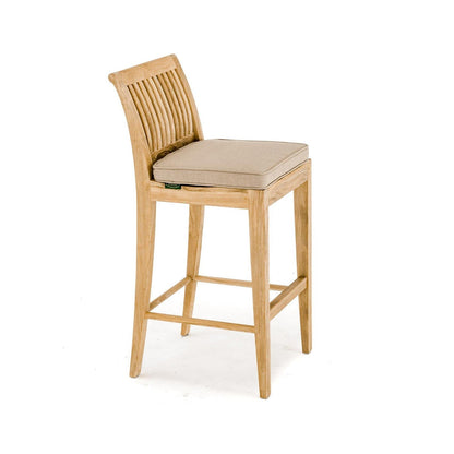 Upholstered Armless Teak Outdoor Bar Stool