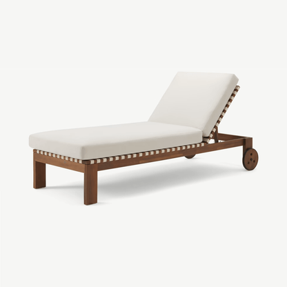 Teak & Cream Outdoor Sun Lounger